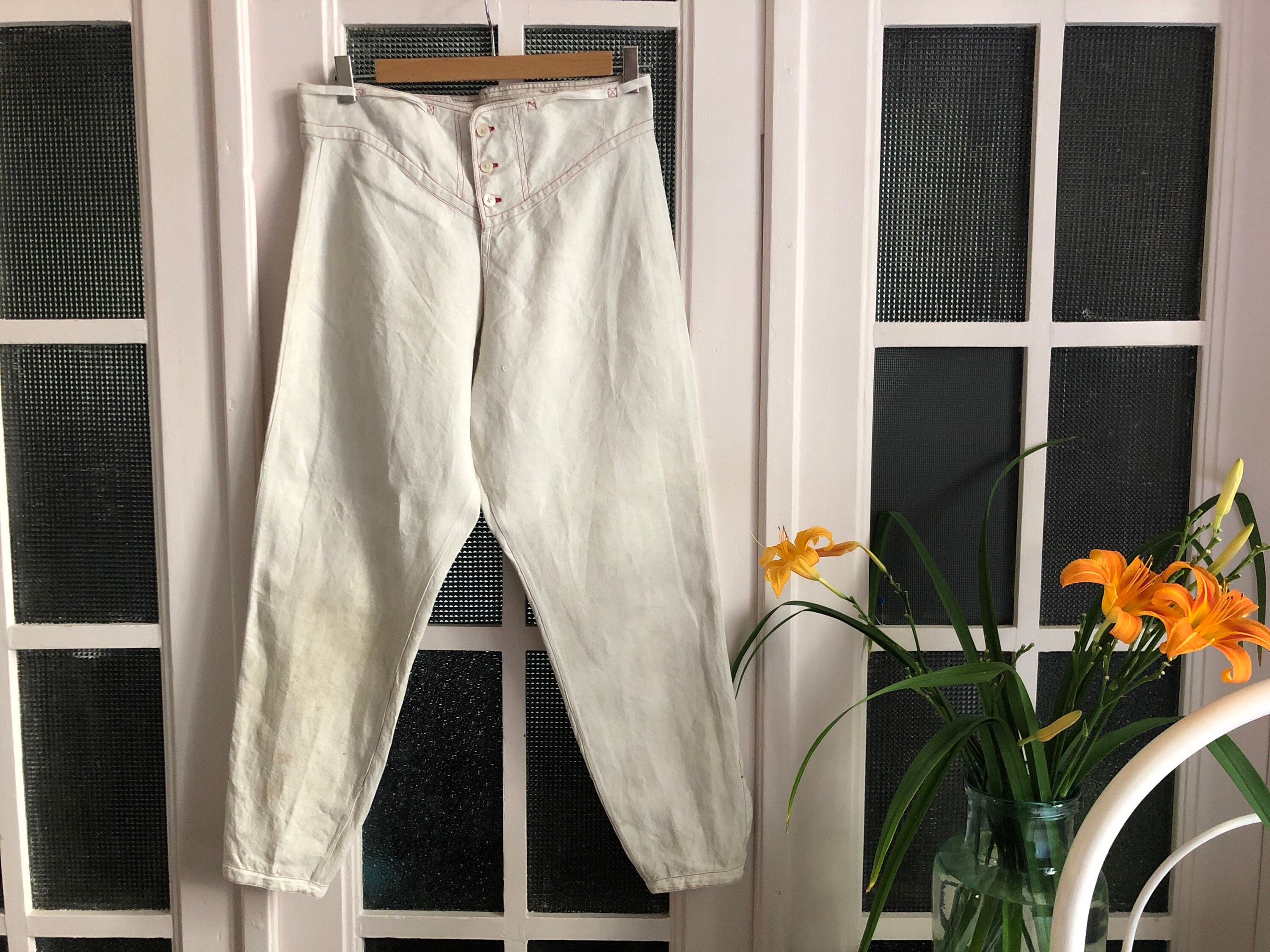 パンツ 30s French Vintage Cotton Linen Trousers 30's] French Vintage Linen Work Pants