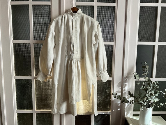 Antique French Linen Shirt Smock Large Workwear Chore Peasant Gets
