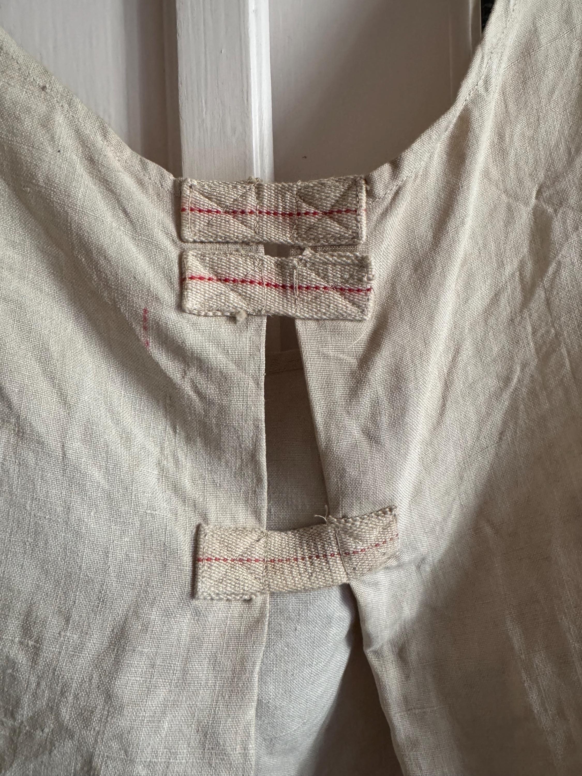 Vintage 50s French Apron Linen Hemp Mend Peasant Country