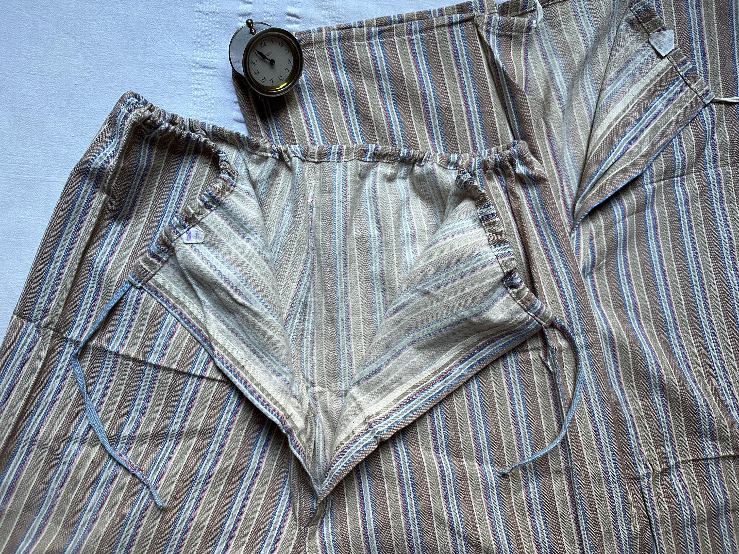Prison Issue Pyjamas Vintage 60s French Brushed Flannel Cotton Stripe Pyjamas Pajamas ...