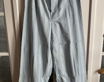 Pijama vintage francês dos anos 60 em flanela escovada de algodão com listras. Tamanho G (XL). Calça estilo presidiário. Pijama francês unissex. 1814