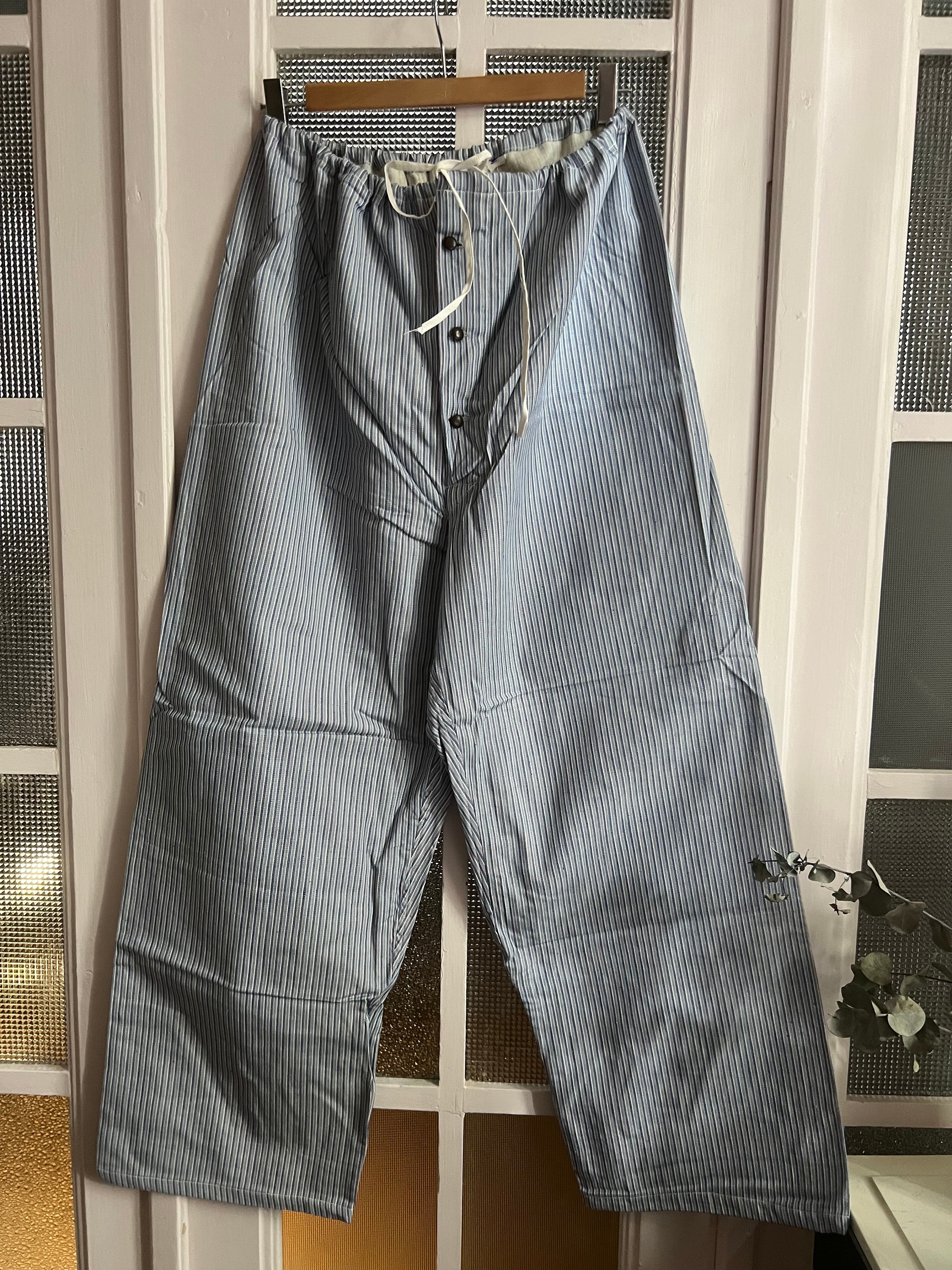 Prison Issue Pyjamas Vintage 60s French Brushed Flannel Cotton Stripe Pyjamas XL 2XL 3XL ...
