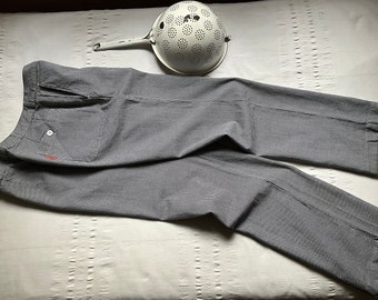 Vintage Sanfor Work Baker Cook Chef Pants Pepita French workwear W36 White Houndstooth Twill High Waist Pleated XL 2XL Cotton Utility 1782
