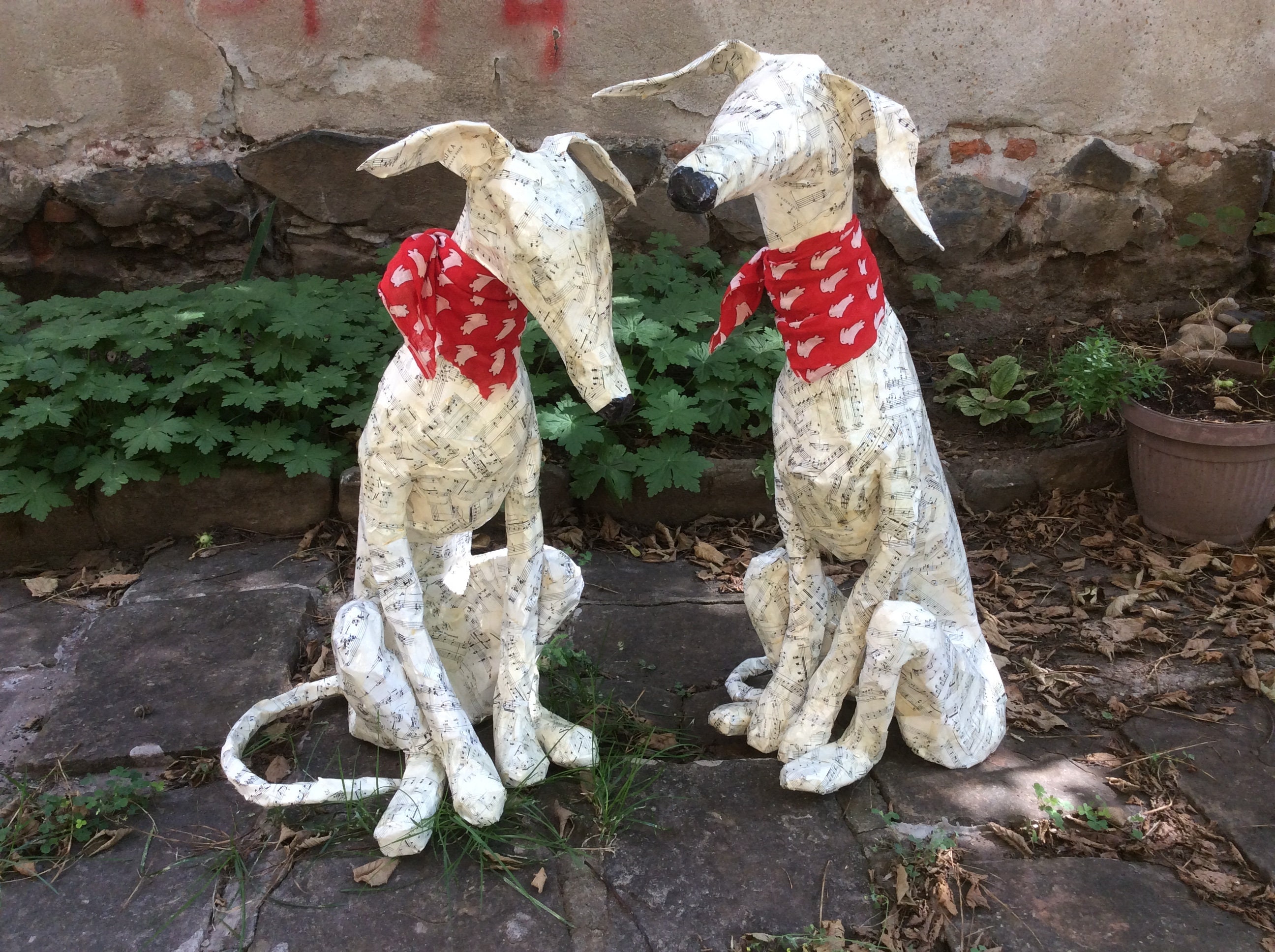 English Whippets Greyhounds Paper Mache Dogs Statue Sculpture Etsy