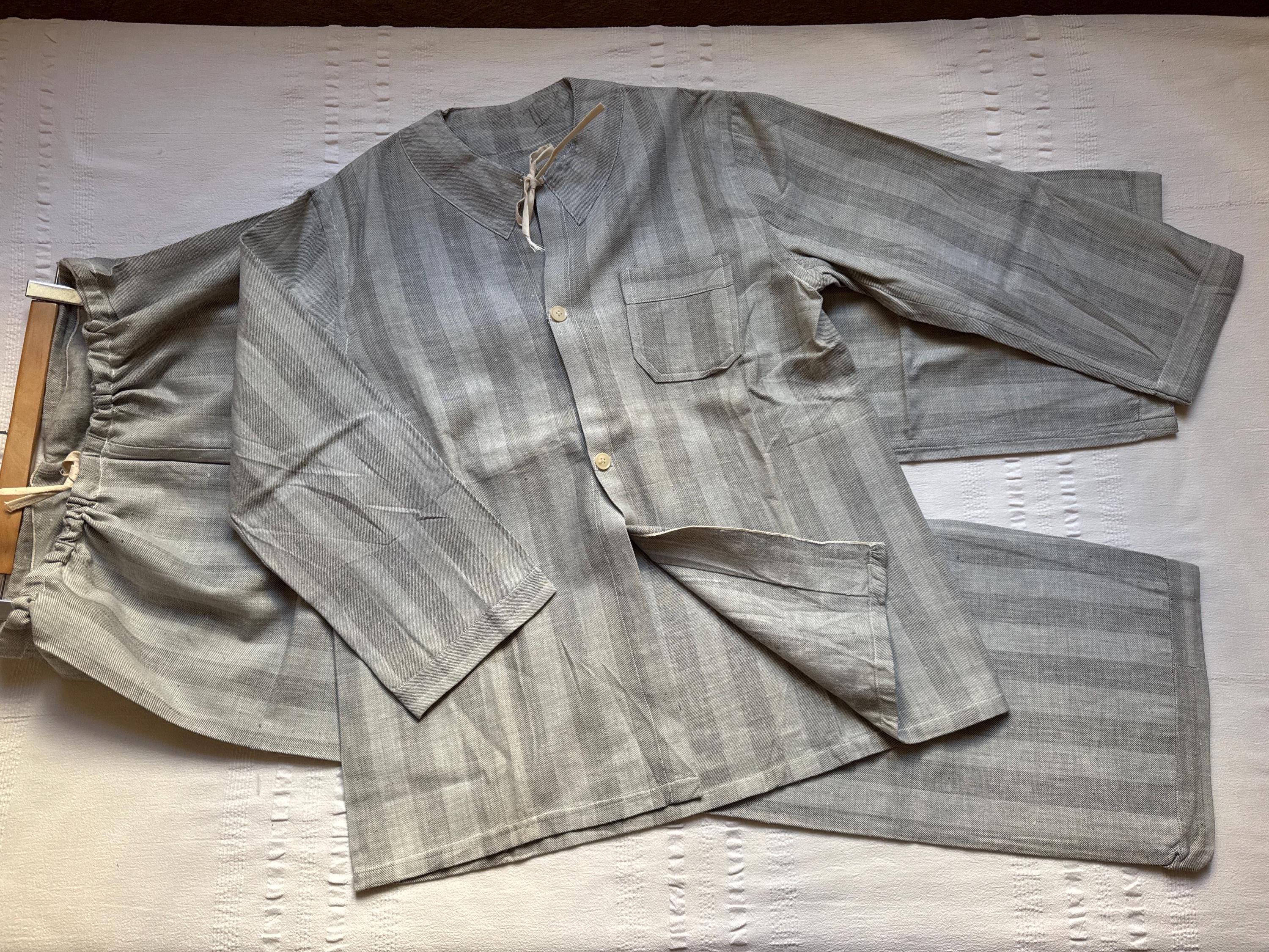 Uniform Pyjamas Rare Vintage 50s Brushed Flannel Uniform Stamped Salt Pepper Striped ...