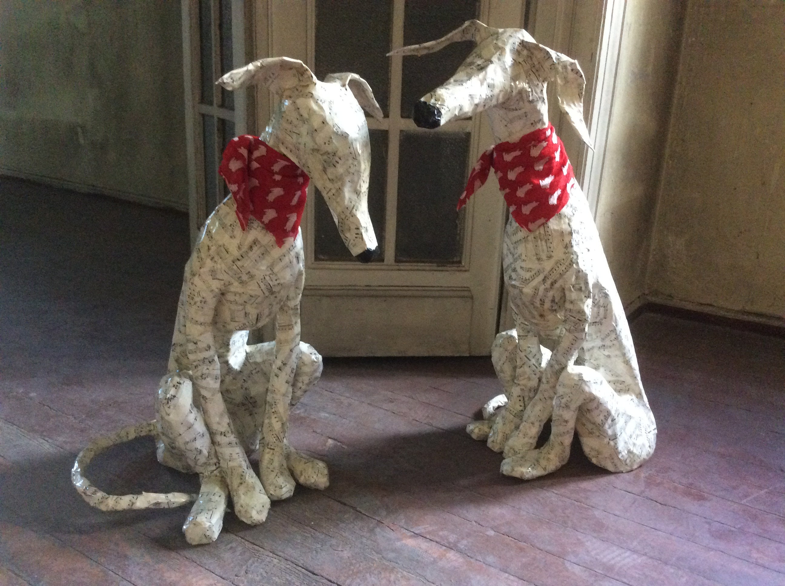 English Whippets Greyhounds Paper Mache Dogs Statue Sculpture Etsy