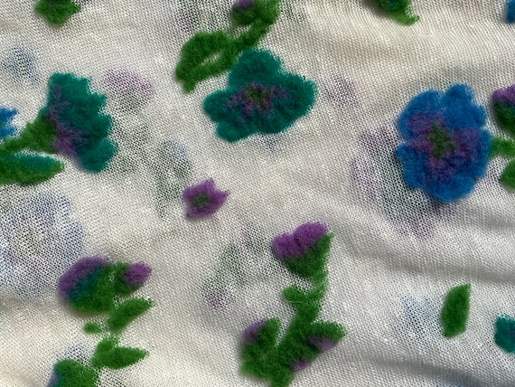 Vintage Linen & Wool Floral Wrap Shawl Scarf Spir… - image 9