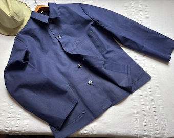Vintage Work Jacket Pit 22.5" Workwear Work Wear Hobo Chore Coat Worker Medium Large Work Shirt Cotton Indigo Blue 2290
