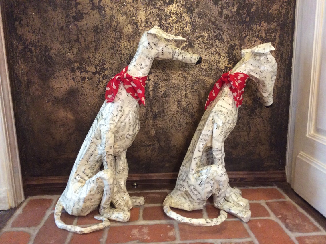 English Whippets Greyhounds Paper Mache Dogs Statue Sculpture Etsy
