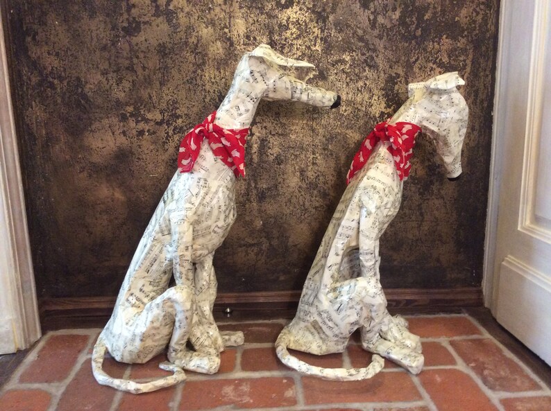 English Whippets Greyhounds Paper Mache Dogs Statue Sculpture Etsy