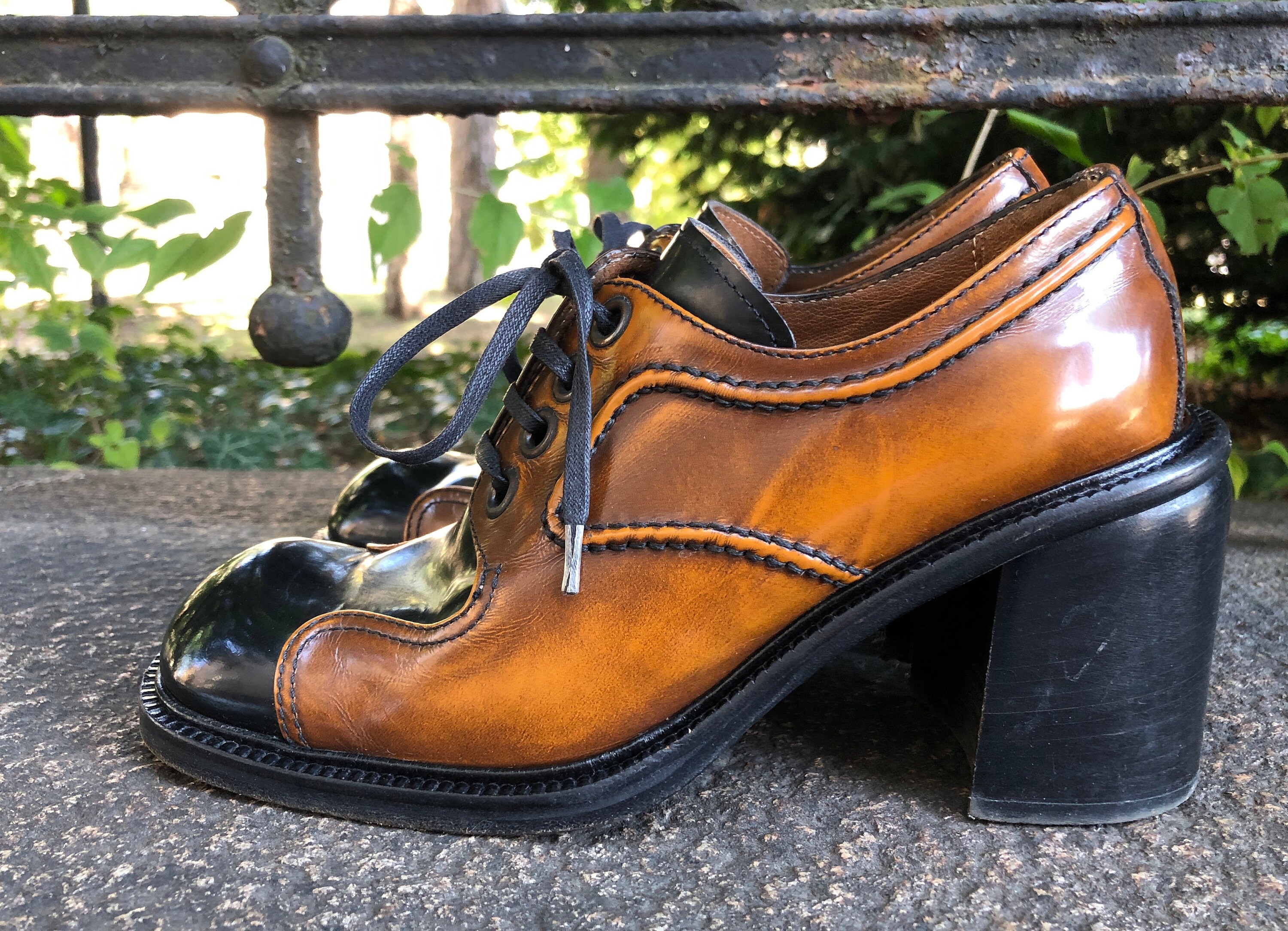 Vintage Womens Pegabo attitude Shoes Genuine Leather Retro Shoes Made in Italy Oxhide Sole Innersole 23cm 9 Block Heel Black and Brown Etsy Norway