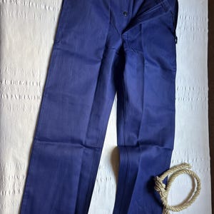 Vintage HBT Work Chore Trousers Pants Small Medium Workwear Workers garment Peasant Herringbone Indigo Blue Drawstring Tie waist 2404