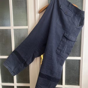 Vintage 90s Work Chore Trousers Pants W39&quot; Large XL Workwear Work wear Worker Peasant Work Faded Navy Blue Sanfor Cotton 2236