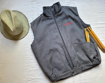 Vintage 90s EU Work Vest Pit 21.5" Small Medium Waistcoat Chore Workwear Vest Quilted Sanfor Outdoor Utility Work Uniform Grey 2437
