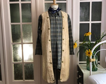 Vintage 80-tals fransk sherpafoder lång underrock armé militär bonde ärmlös jacka fleece arbetararbetsrock jerkin väst arbetskläder 2256