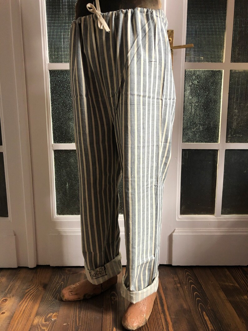 Vintage French Brushed Flannel Pant Cotton Stripe Pyjamas Pajamas ...