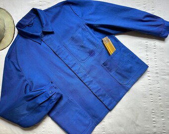 Giacca da lavoro tedesca vintage, taglia XL, da 25 pollici, abbigliamento da lavoro, cappotto da lavoro, camicia da lavoro da operaio, cotone Sanfor, blu 2087