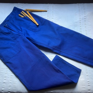 Vintage German Work Chore Trousers Pants W36&quot; L28&quot; Large XL Bleu de Travail Workwear Work wear Worker Peasant Blue Sanfor Cotton Twill 2169
