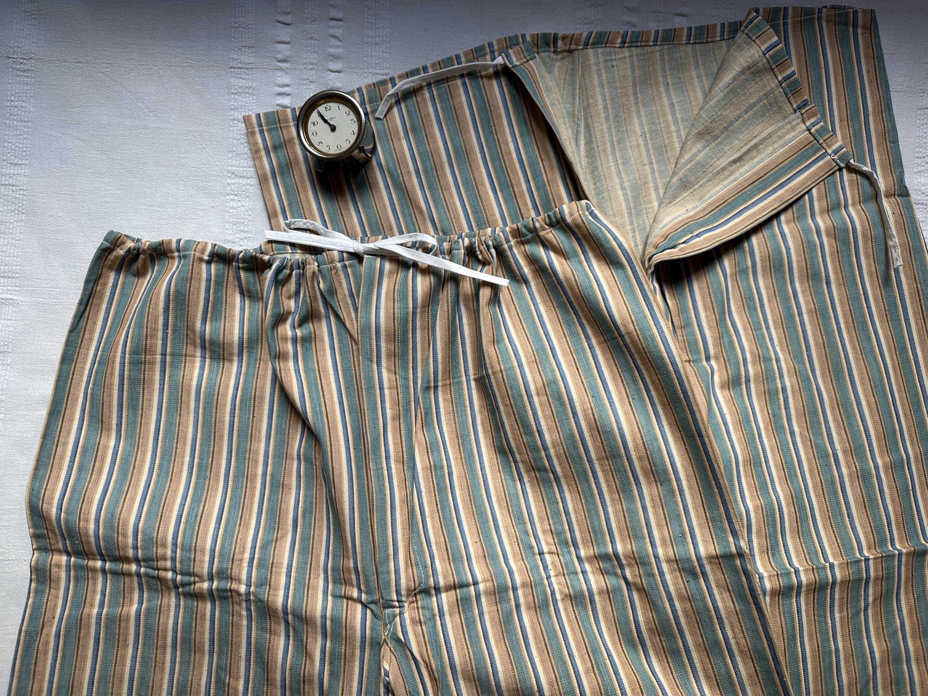 Vintage 60s French brushed flannel cotton stripe pyjamas pajamas Underclothes 2XLarge 3XLarge prison pants Prisoner PJ's Pajamas cozy 2207