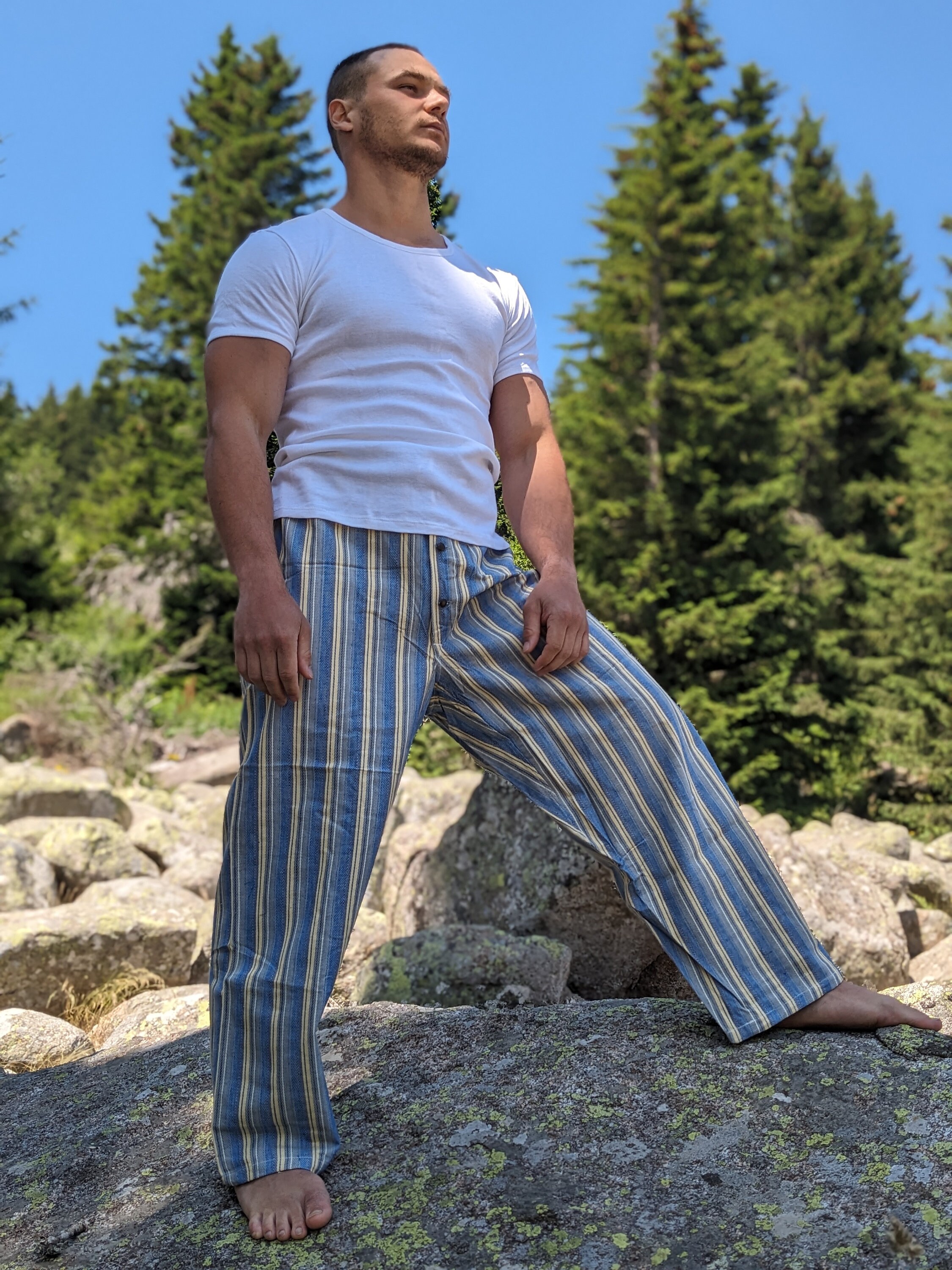 ラフ　50-60s french flannel slacks Wool Flannel Plaid Pants - Black – Paul Fredrick