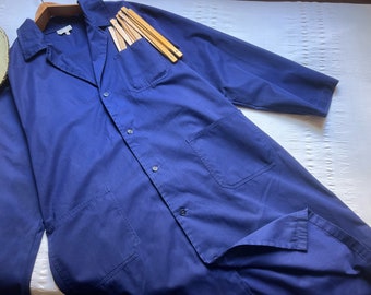 vintage long smock artiste manteau corvée plumeau boutique veste de travail longue tablier manteau de travail ouvriers vêtements de travail peintre usine Atelier 2134
