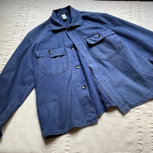 Vintage HBT Work Shirt Jacket Pit 23.5" Workwear Work Wear Hobo Chore Worker Work Shirt Indigo Herringbone Cotton Small Medium Faded 1932