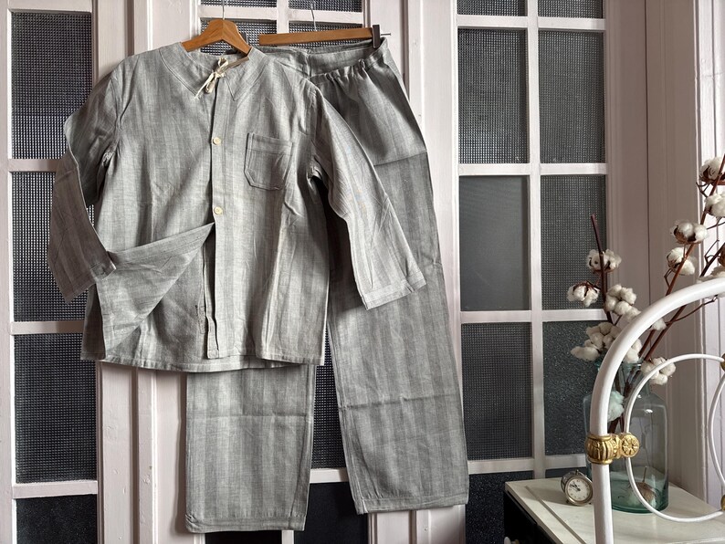 Uniform Pyjamas Rare Vintage 50s Brushed Flannel Uniform Stamped Salt Pepper Striped ...