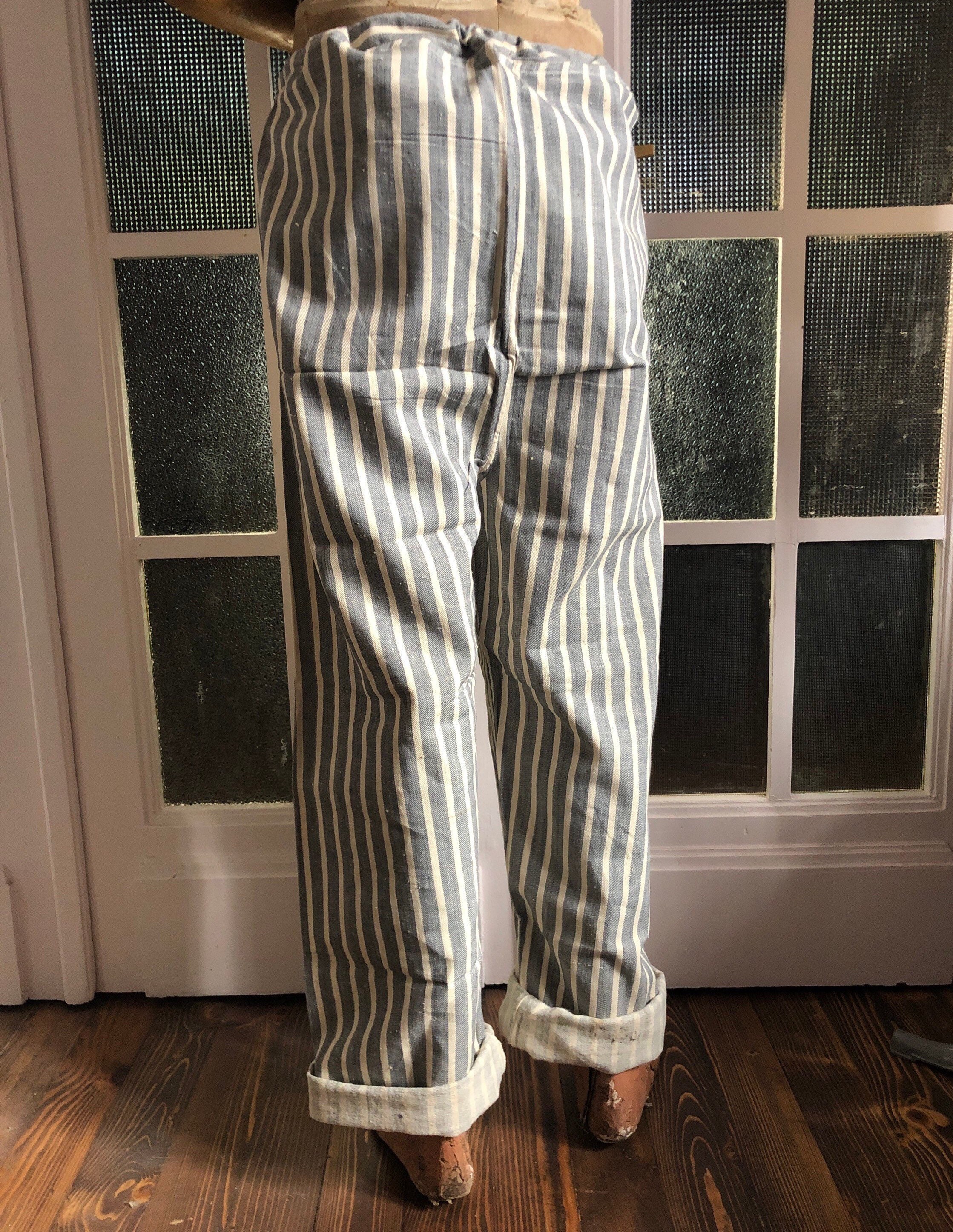 Vintage French Brushed Flannel Pant Cotton Stripe Pyjamas Pajamas ...