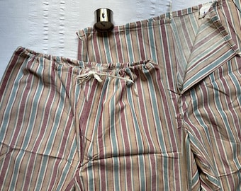 Vintage 60s French brushed flannel cotton stripe pyjamas pajamas Underclothes Large XLarge prison pants Prisoner PJ&#39;s Pajamas cozy 2216