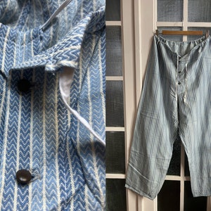 Vintage jaren 60 Franse katoenen geborsteld flanellen pyjama&#39;s pyjama&#39;s pyjama&#39;s ondergoed grote XL gevangenisbroek gevangene Franse pyjama&#39;s pyjama&#39;s, uniseks 1814