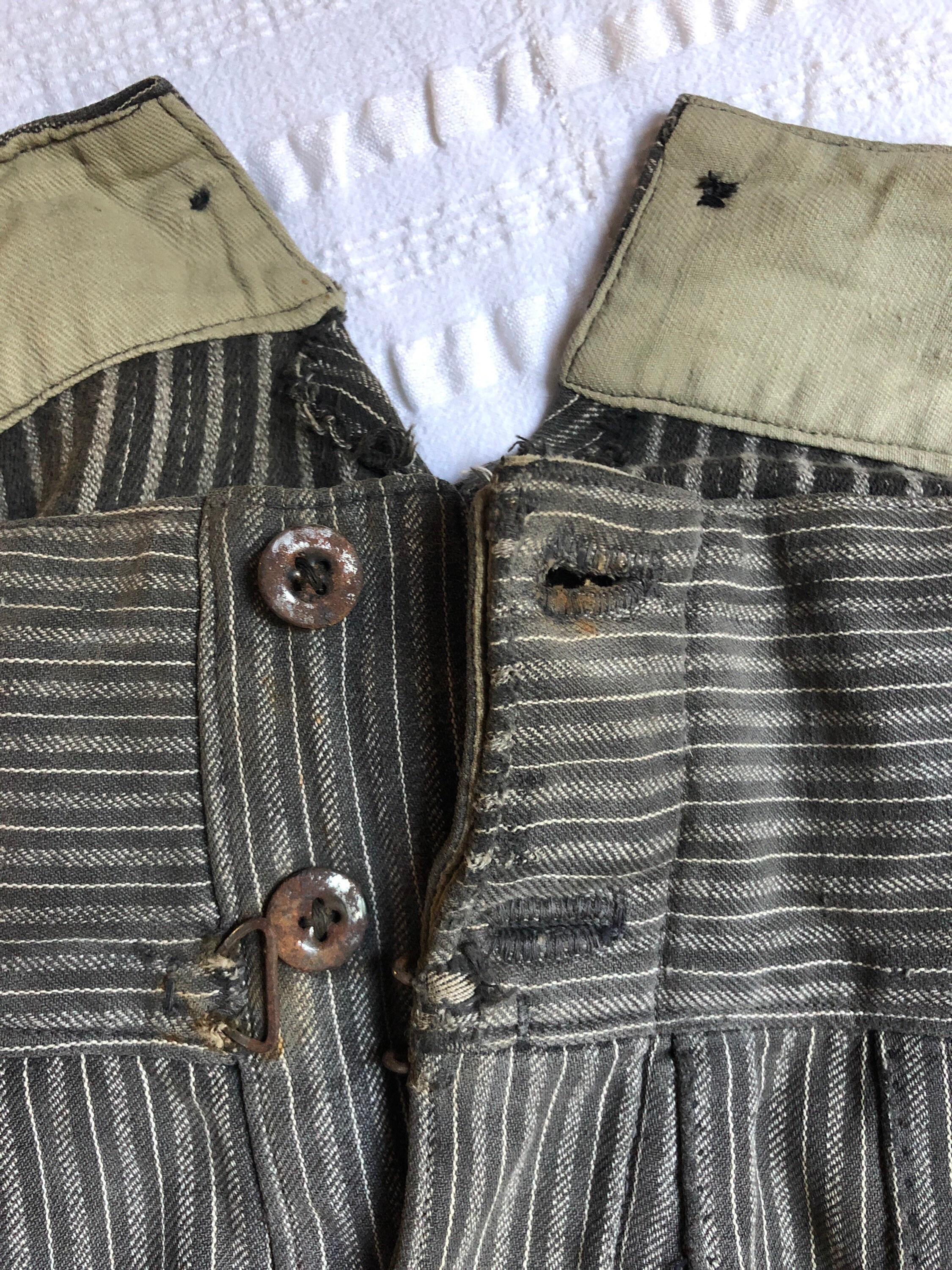 Vintage 1930s French Work Pants 2XL Salt&pepper Suspender