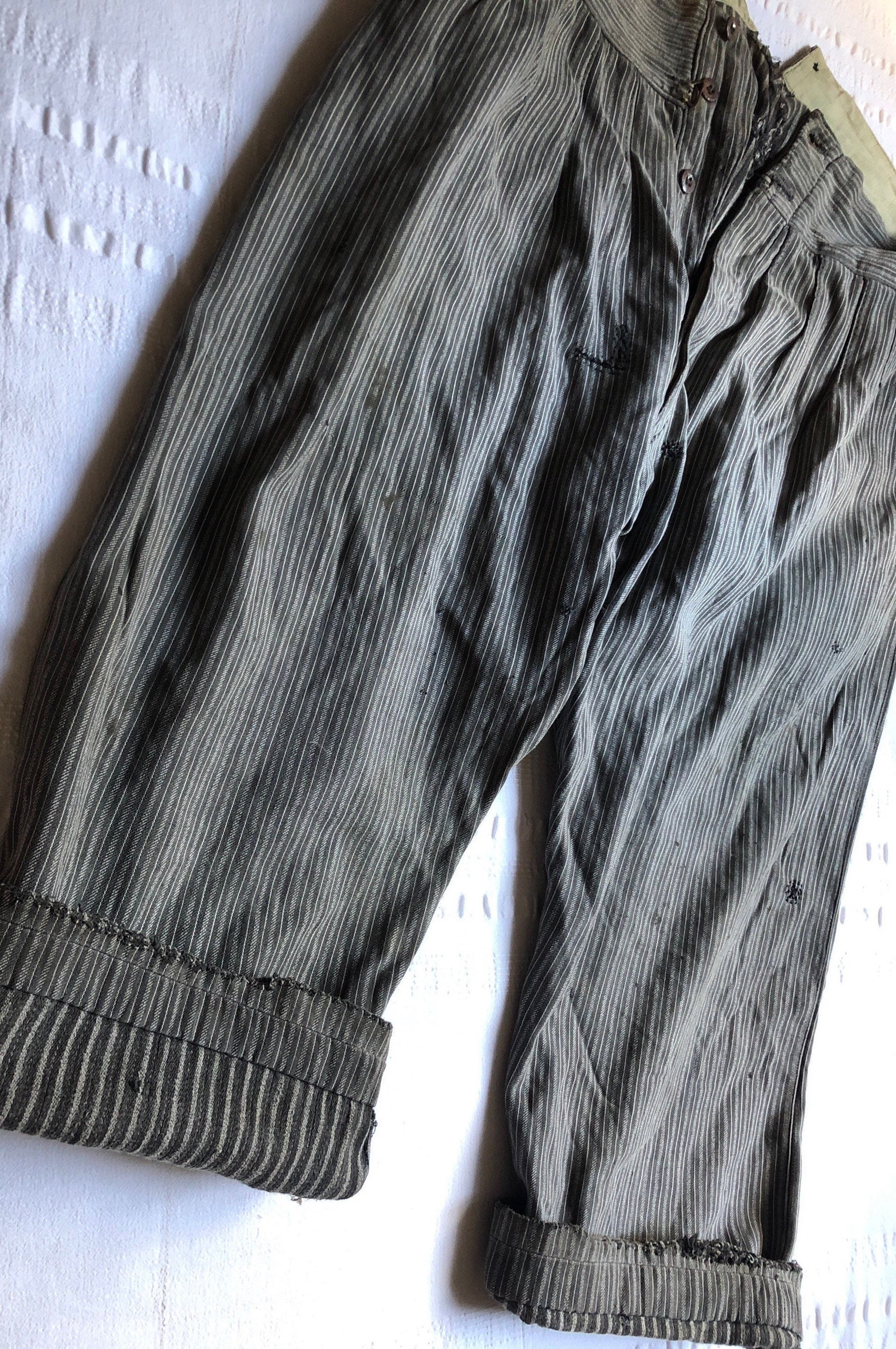 Vintage 1930s French Work Pants 2XL Salt&pepper Suspender Vintage 1930s French Work Pants 2XL Salt&pepper Suspender
