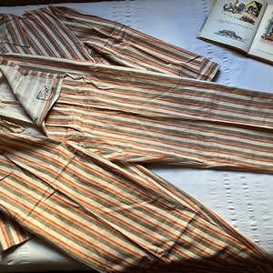 Vintage Brushed Flannel Cotton Striped Pyjamas Set Pajamas Jacket Pjs ...