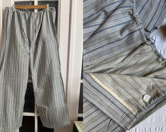 Vintage 60s French brushed flannel cotton stripe pyjamas pajamas Underclothes Large XLarge prison pants Prisoner PJ&#39;s Pajamas cozy 2215