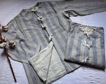 Giacca da lavoro a righe in flanella di cotone spazzolato vintage anni '40, camicia da lavoro con stampa, chiusura con cravatta, cappotto da lavoro, pigiama, taglia piccola, media, grande, XL 2349