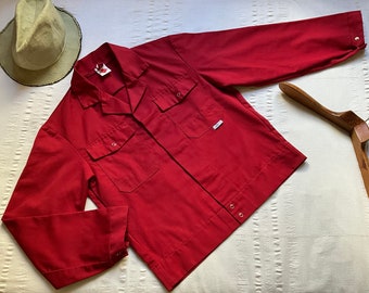 Vintage German Work Jacket Pit 21.5" Small Retro Worker Jacket Workwear Work Wear Hobo Chore Coat Work Shirt Work garment Red 2099