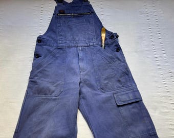 Vintage Dungarees Overalls Bibs Trousers Pants Workwear Workers Chore Jumpsuit Boiler suit Faded indigo Sanfor Cotton Medium Large 2388