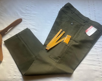 Vintage German Moleskin Chore Pants Trousers Work Pants W44" Peasant Workwear Workers Sanfor Olive green XL 2XL 2220