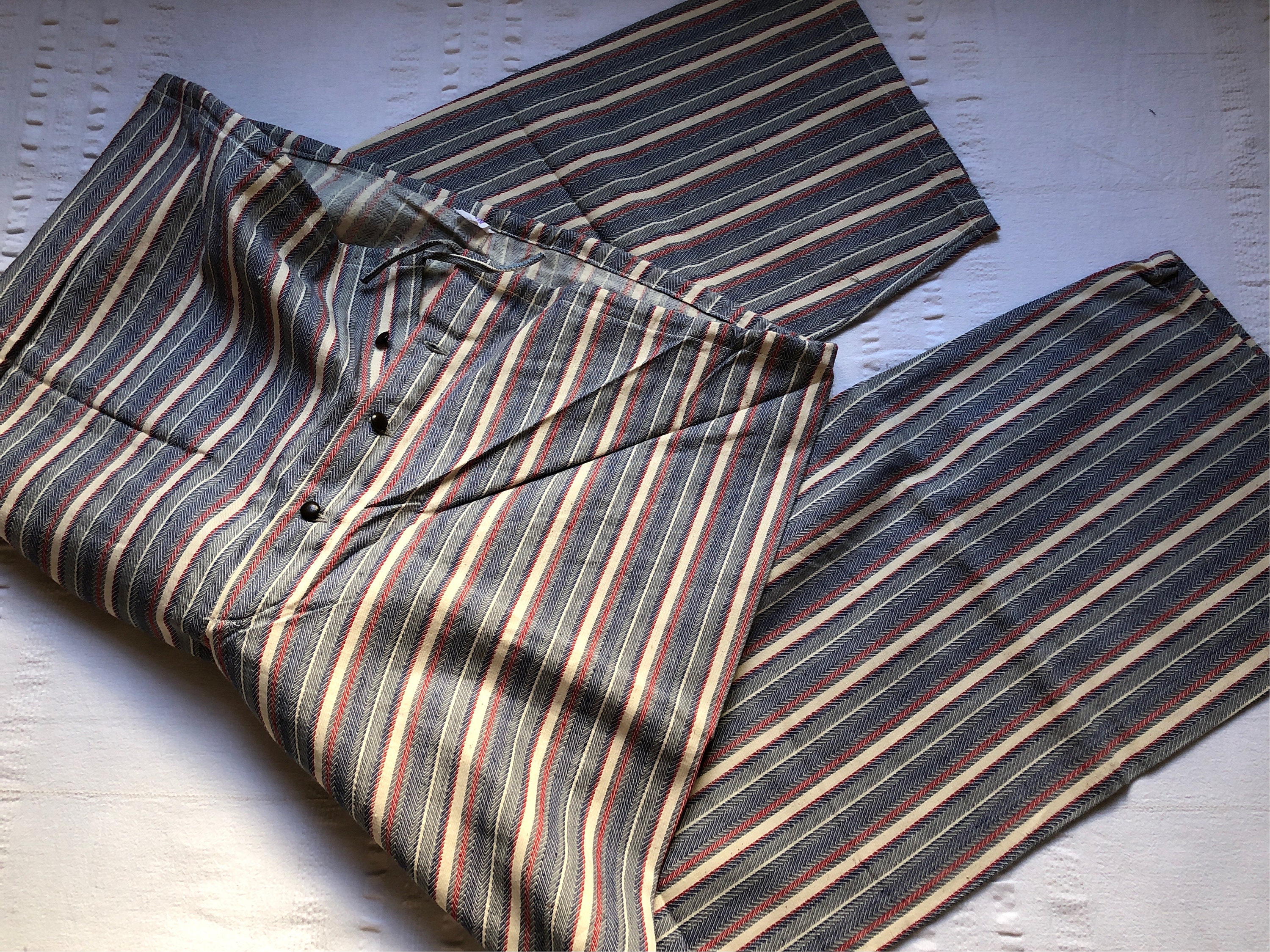 Prison Issue Pyjamas Vintage 60s French Brushed Flannel Cotton Stripe Pyjamas Pajamas ...