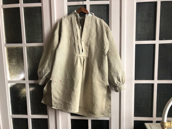 Men's Antique French Hemp Linen Shirt Smock Large Workwear Chore