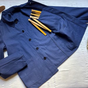 Vintage HBT Chore Coat Pit 20&quot; Work Jacket Workwear Work Wear Hobo Chore Coat Worker XS Small Work Shirt Herringbone Cotton Indigo Blue 2419