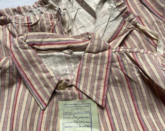 Vintage Brushed Flannel Cotton Striped Pyjamas set pajamas jacket PJs shirt trousers pants Small Medium  2036
