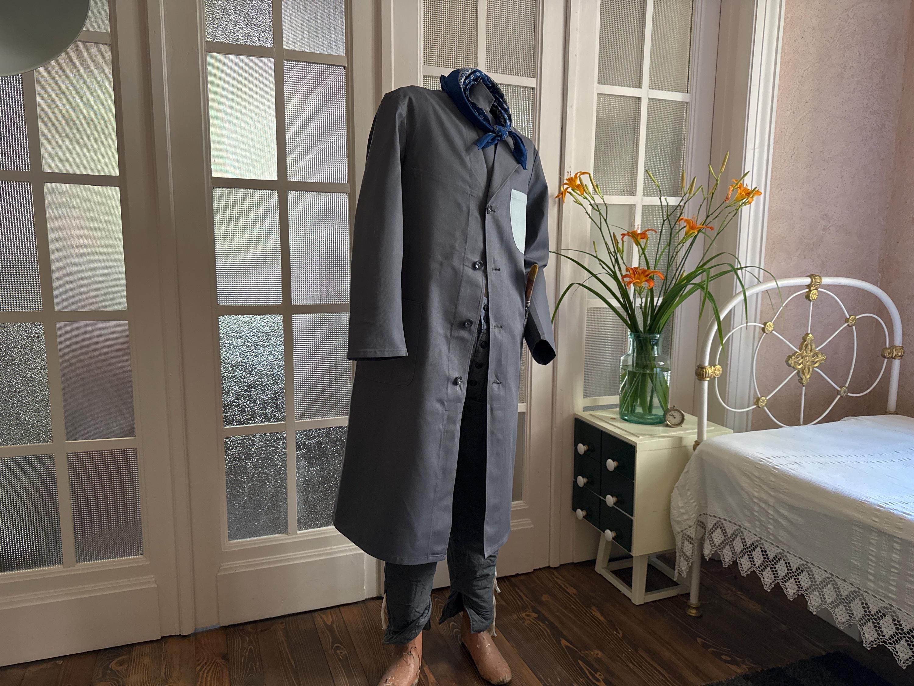 90s French ヴィンテージWork Atelier LOGO Coat Size Medium/large Vintage French Chambray Atelier Coat