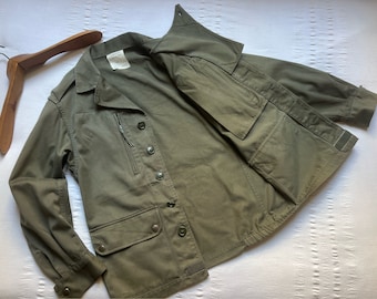 Vintage French Paris 1986 Army Field Jacket Pit 19" XS Small Jacket Chore Combat Jacket Military Worker Uniform Green Utility 2131