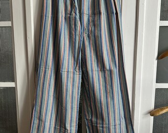Pijama vintage francês dos anos 60 em algodão flanelado escovado com listras. Tamanho GG (XLarge) e XGG (2XLarge). Calça de presidiário. Pijama francês de prisioneiro, modelo 1819.