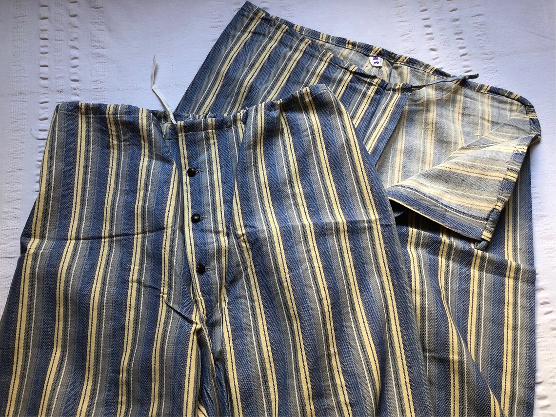 Vintage 60s French Brushed Flannel Cotton Stripe Pyjamas Pajamas ...