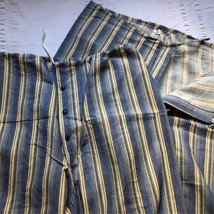 Vintage 60er Jahre Französischer Flanell Baumwolle Streifen Pyjama Pyjama Unterhose XL 4XL Sträflingshose Prisoner French PJ&#39;s Pyjama Unisex 1815