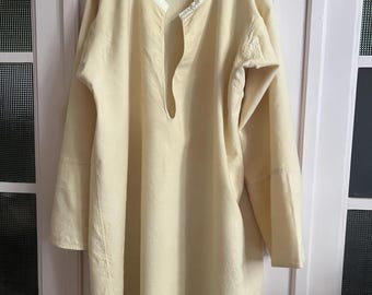 Antique French Farmer Linen Night Shirt Smock Biaude Embroidered