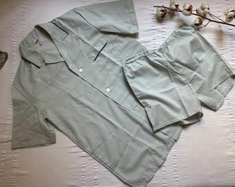 Vintage Pajama Set 60s Pennleigh Button Down Short Sleeve Woven