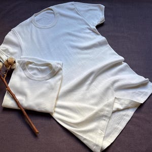 Vintage 70s White Knit Cotton Tee Small Medium Short Sleeve Knit T Shirt Neck U-Neck Tee Vintage European Deadstock Top Basics 2431